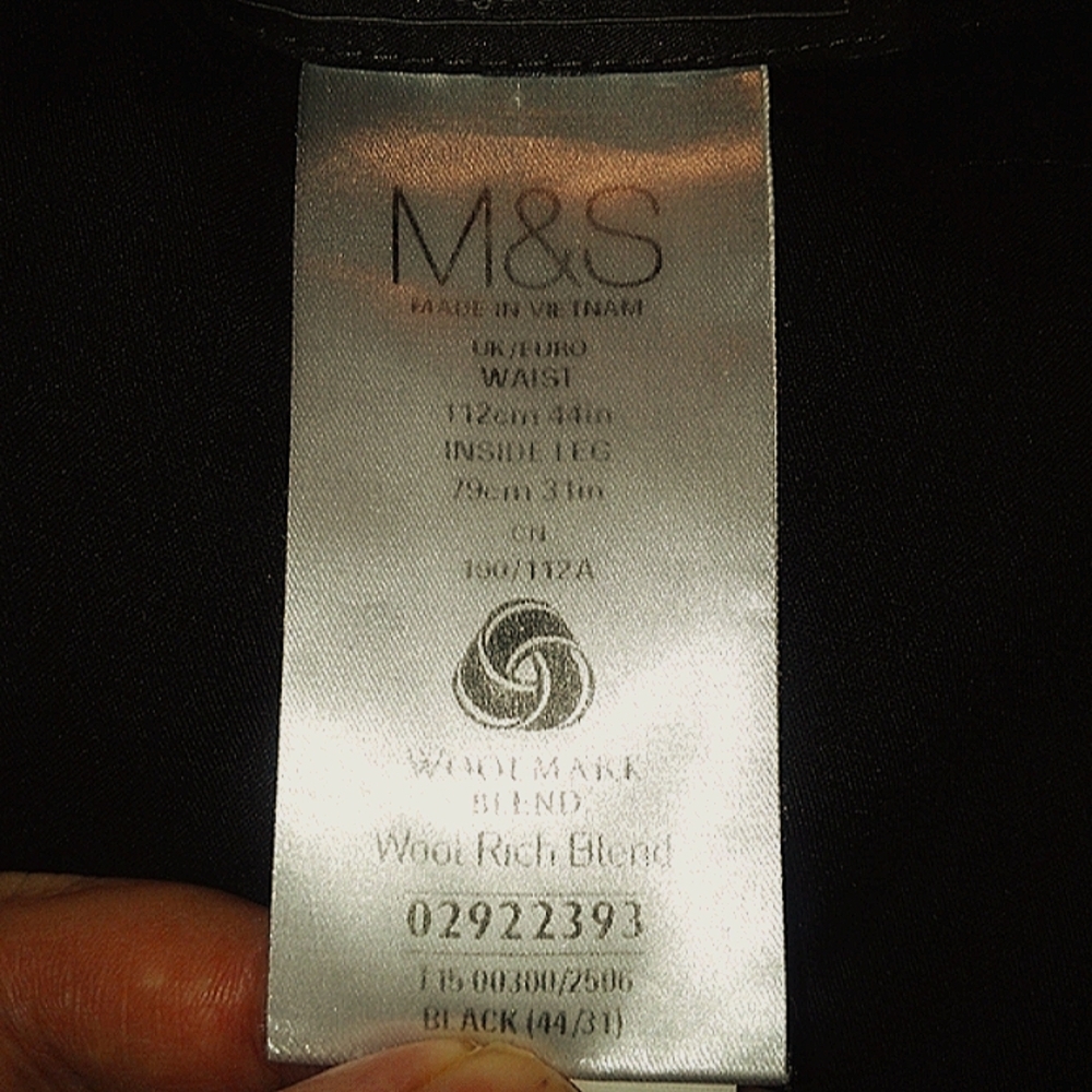 Marks & Spencer Uk Black Dress Pants 50% Wool 50%polyester Made In Vietnam
